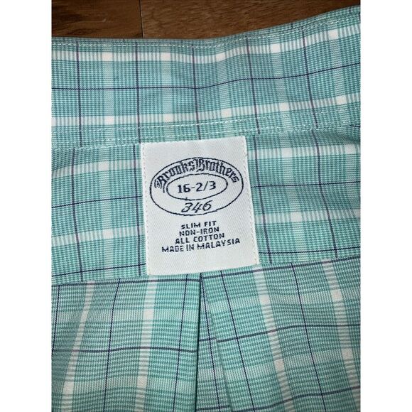 Brooks Brothers Men's 346 Dress Shirt 16 2/3 Button Down Long Sleeve  Mint Green - Picture 3 of 4